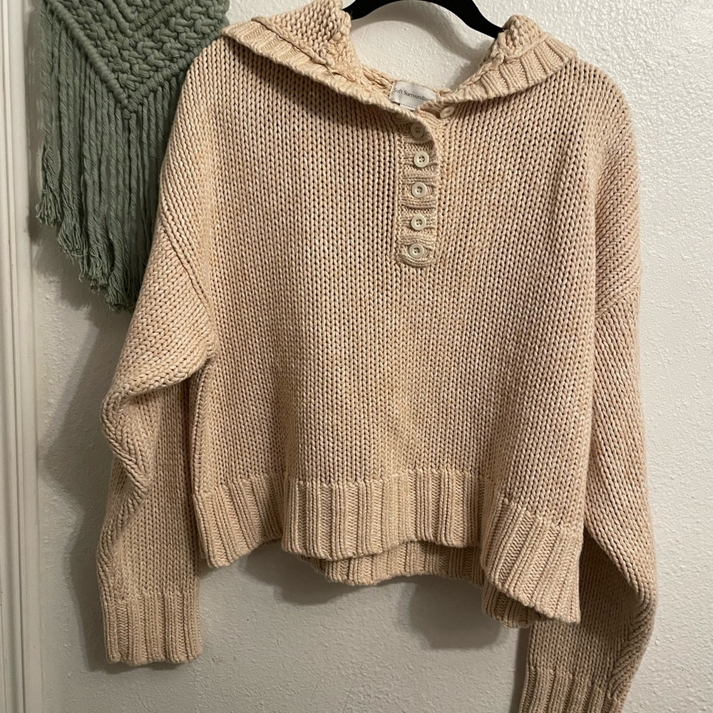 Soft Surroundings Cream knit hoodie Sweater